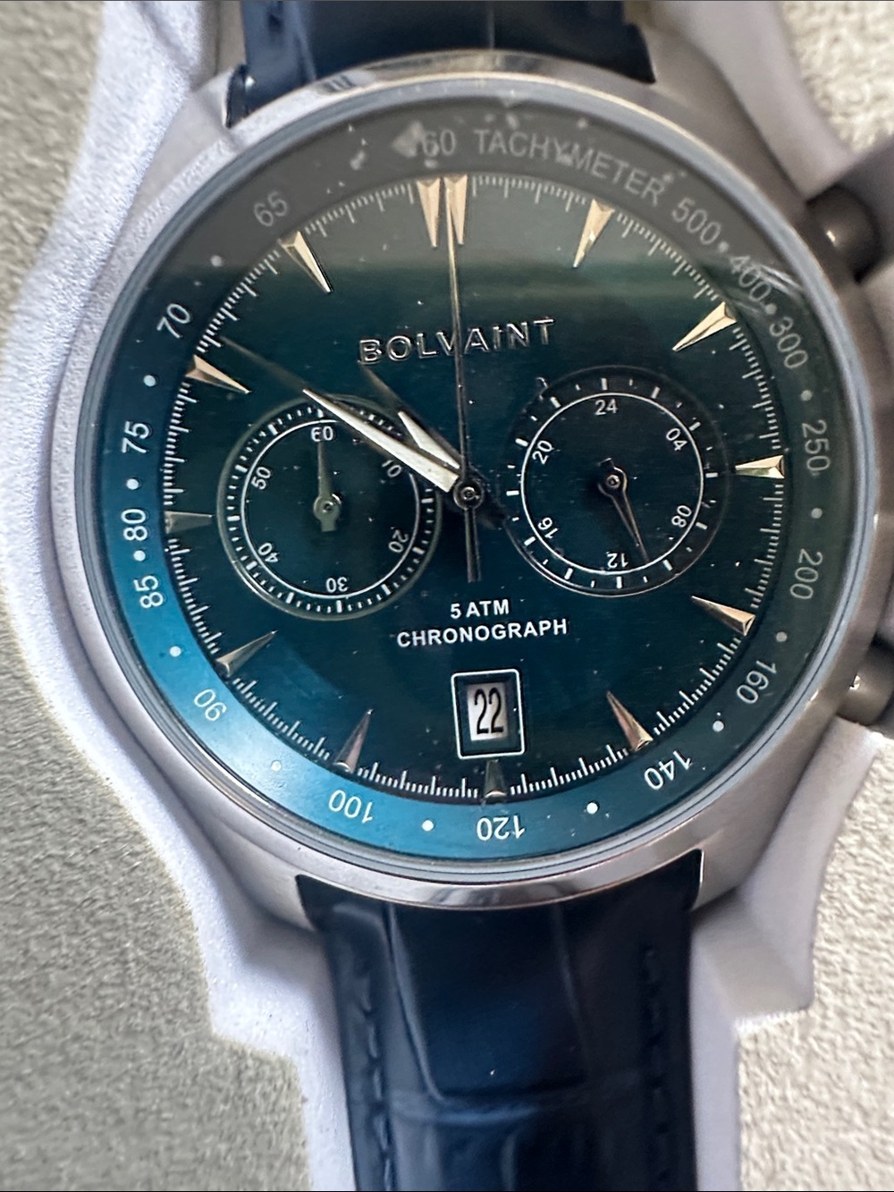 Bolivaint Paris Men's Chronograph Watch in Navy. Brand New In Box